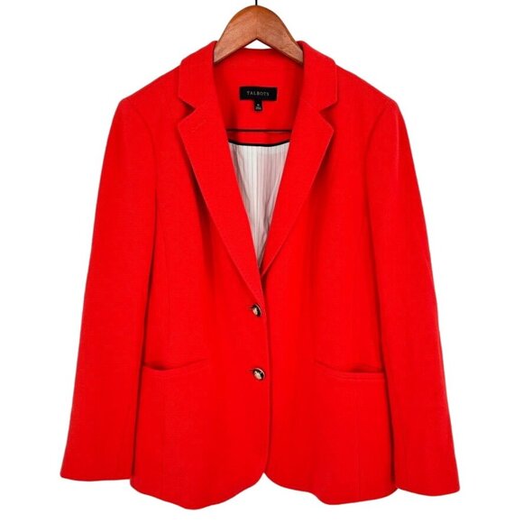 Talbots Womens orange Blazer Jacket Size 10 Cotton Blend crest Button lined - Picture 1 of 14